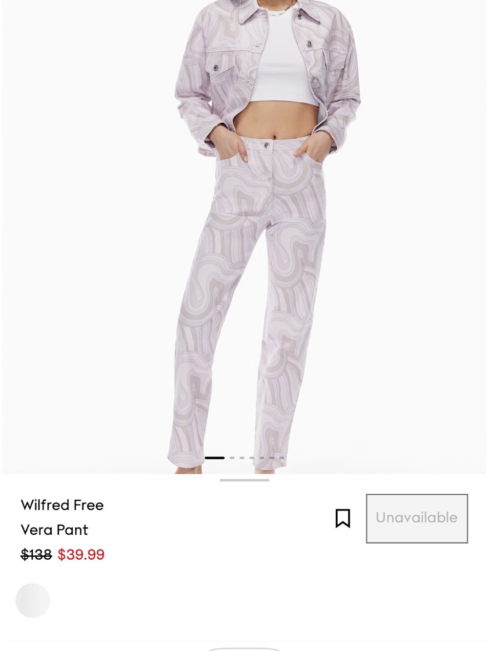 Aritzia Wilfred Free Vera Pant- Lavender Marble Print Pant